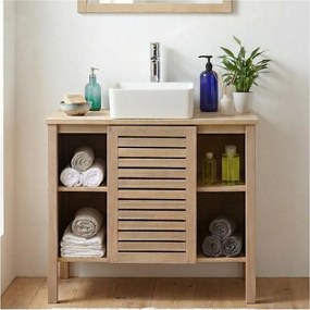 90 cm dębowa pojedyncza szafka pod umywalkę z kwadratową umywalką ceramiczną TALIX