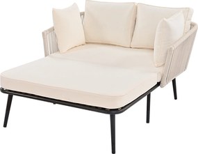 Sofa ogrodowa 2-osobowa z poduszkami, leżak - Stal i poliester - do ogrodu, na balkon - Beżowa
