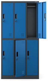 Szafka socjalna ubraniowa BHP antracytowo-niebieska: 6-drzwiowa IGOR 900 x 1850 x 450 mm