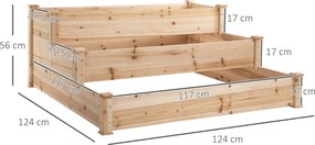 Outsunny Podwyższona Grządka Drewniana 3Poziomowa Rabata Ogrodowa 124x124x56cm Naturalne Drewno | Aosom PL