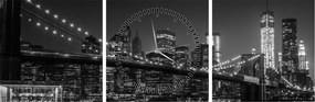 Obraz mostu Brooklyn Bridge w Nowym Jorku (z zegarem) (90x30 cm)