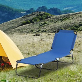 Outsunny Leżak Ogrodowy Niebieski Stalowy Regulowane Oparcie Komfort na Balkonie i Kempingu 188x56x28cm | Aosom PL