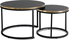 Zestaw Stolików Kawowych ARON 70 cm/50 cm Czarny Marmur Glamour