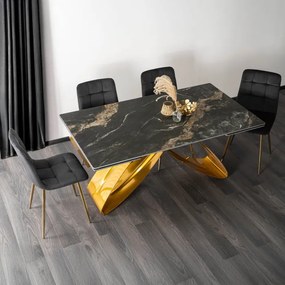Stół Rozkładany Prostokątny LUIGI 160-240 cm Ceramiczny Czarny Marmur/Złoty do Jadalni Nowoczesny