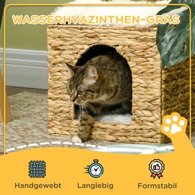 PawHut Rattanowy domek dla kotów 2 poziomy Jaskinia z poduszką Chatka | Aosom PL