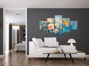 Obraz - Motyl i kwiaty, obraz olejny II. (125x70 cm)
