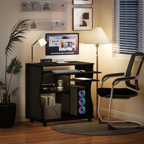 HOMCOM Biurko Komputerowe na Kółkach, z Miejscem na Przechowywanie, 80 x 48 x 75 cm, Czarne