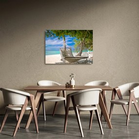 Obraz na szkle - Hamak na plaży (70x50 cm)