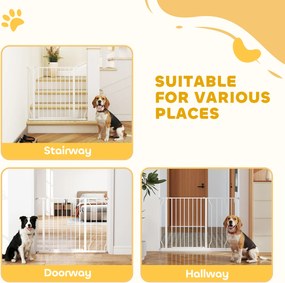 PawHut Bramka Ochronna dla Psów, Montaż na Zacisk, Regulowana Długość, Stal/ABS, 75-115 x 76cm, Biała