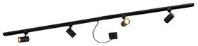 Szynowy system jednofazowy czarny z 4 reflektorami i zasilaczem I-power kwadratowy - Jeana