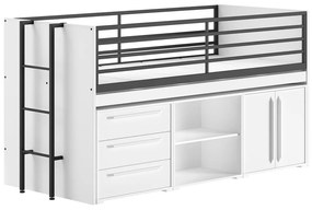 Białe podwyższone łóżko dziecięce ze schowkiem ze stelażem 90x200 cm Sam – Vipack