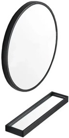 Zestaw okrągłe czarne lustro 60 cm z półką H2-D58