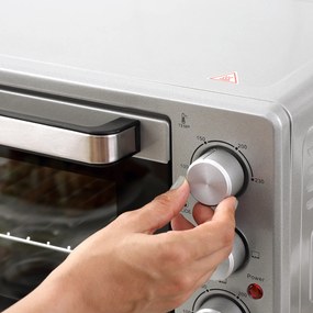 HOMCOM Minipiekarnik 32 l elektryczny piekarnik mini trzy poziomy z płytami grzewczymi kolor srebrny