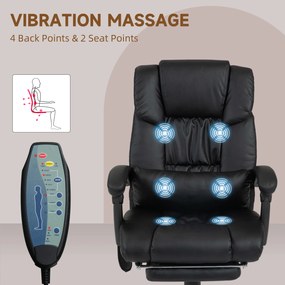 Vinsetto Fotel biurowy ergonomiczny z funkcją masażu, fotel do biurka z podnóżkiem, wysokim oparciem, wsparciem lędźwiowym, czarny | Aosom PL
