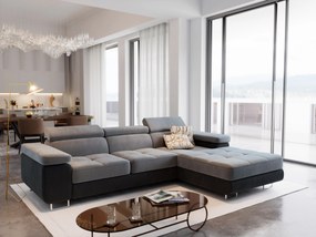 Masseno Narożnik ELMA z funkcją spania i pojemnikiem na pościel, Rozkładana sofa - Jasnoszary, MONOLITH 84 + MONOLITH 95