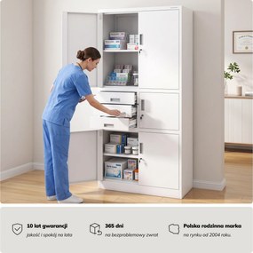 Szafa biurowa metalowa z sejfem biała, 900x1850x400 mm: FILIP II
