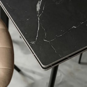 Stół Rozkładany Kwadratowy LARES 90-150 cm Ceramiczny Czarny Marmur/Czarny Nowoczesny