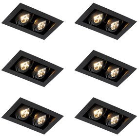 Conjunto de 6 focos embutidos modernos pretos 2-luzes ajustáveis - Oneon 70