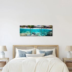 Obraz plaży na tropikalnej wyspie (z zegarem) (90x30 cm)
