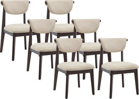 Zestaw 6 krzeseł z teksturowanej tkaniny i drewna kauczukowca  - Beżowe - GABIEL