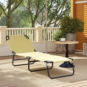 Outsunny Leżanka Plażowa Kremowa Metalowa Regulacja Oparcia 5 Pozycji Szybkoschnąca Tkanina 190x56x28cm | Aosom PL