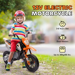 AIYAPLAY Elektryczny motocykl dla dzieci z manualną kontrolą gazu, kołami treningowymi, muzyką, Pomarańczowy