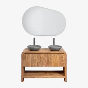 Zestaw Mebli Łazienkowych Z Drewna Vacry Akacja Brąz & 2 X Okrągły Szary Cement Ø40 Cm Tarsis & Owalna Lampa Led I Przeciwmgielna - Sklum