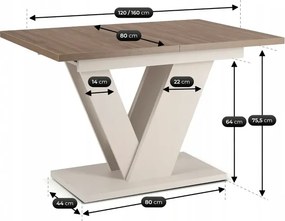 Zestaw Stół Prostokątny Rozkładany CLARK 120-160 cm Orzech/Kaszmir i 4 Krzesła SAL Beżowe