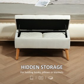 HOMCOM Tapicerowana ławka z miejscem do przechowywania, obicie w aksamitnym wykończeniu, nogi z drewna, do salonu, sypialni, przedpokoju, 80 x 35 x 40 cm, Biały