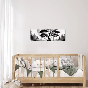 Obraz – Czarno-biały bonsai (z zegarem) (90x30 cm)