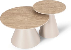 Zestaw Stolików Kawowych AVILA Trawertyn/Beż Nowoczesny