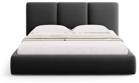 Ciemnoszare aksamitne tapicerowane łóżko dwuosobowe ze schowkiem i stelażem 180x200 cm Brody – Mazzini Beds