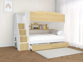 Łóżko piętrowe 90 x 190 cm - Ze schowkami - Biały i naturalny - YALOVA