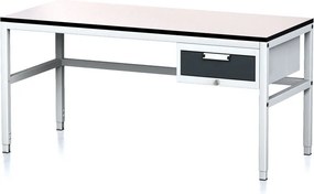 Stół warsztatowy MECHANIC II, 1600 x 700 x 745-985 mm, 1 kontener szufladowy, szary/grafitowy