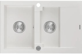 Mexen Gaspar zlewozmywak granitowy 1,5-komorowy z ociekaczem 737 x 475 mm, biały, syfon chrom - 6507731505-20