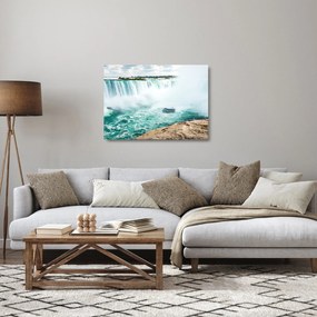 Obraz na szkle - wodospady z łodzią (70x50 cm)