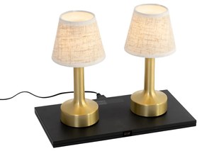 Zestaw 2 lamp stołowych złotych z beżowym RGBW do ładowania - Elise
