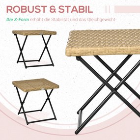 Outsunny Stolik Ogrodowy Polirattan Składany Stalowy Stelaż 40x40x40 cm Naturalny