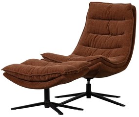 Brązowy obrotowy fotel z podnóżkiem z tkaniny szenilowej Kube – WOOOD