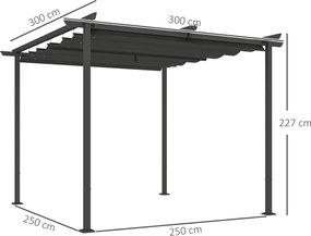 Outsunny Pergola Ogrodowa 3 x 3 m z Regulowanym Dachem, Konstrukcja Metalowa, Ochrona UPF30+, Zadaszenie na Taras, Ciemnoszary