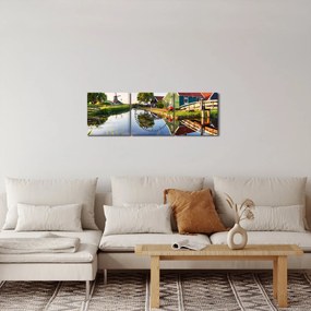 Obraz holenderskich młynów (z zegarem) (90x30 cm)