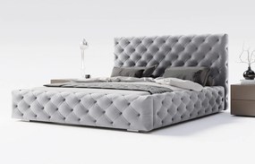 Emporius Paris łóżko tapicerowane 180x200 cm - glamour, pikowanie chesterfield - łóżko dwuosobowe z pojemnikiem, tkanina aksamitna, szary (Magic Velvet 2217)