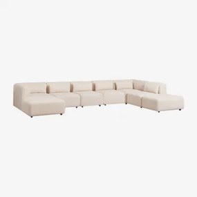 Sofa Modułowy Z Lewym Szezlongiem 6-częściowy Z Pufem Fogler Tkanina Baranek Boucle Kremowy Beż - Sklum