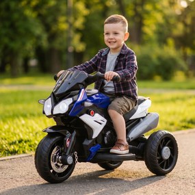 HOMCOM Elektryczny motocykl dla dzieci, z światłami i dźwiękami, 3 km/h, ładowany, plastik i metal, Niebiesko-Czerwony