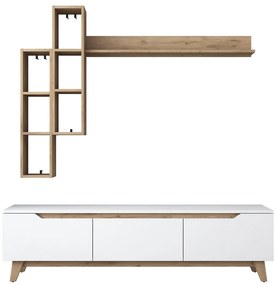 Biały zestaw pod TV w dekorze orzecha 180x49 cm Linh – Kalune Design