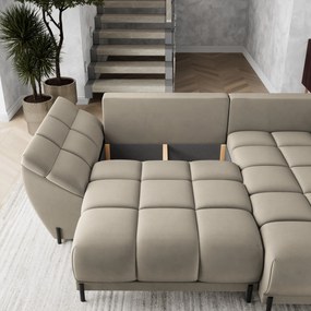 Masseno Narożnik VESTANO  z funkcją spania i pojemnikiem na pościel Narozniki L, Rozkładana sofa - Beżowy, MATT VELVET 09