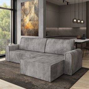 Masseno Narożnik VALTINO z funkcją spania i pojemnikiem na pościel Narozniki L, Rozkładana sofa - Jasnoszary, TILIA 86
