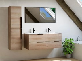 Szafka łazienkowa wisząca  z umywalką do zabudowy i kolumną - Jasny naturalny - 120 cm - NISAYA