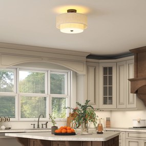 HOMCOM Lampa sufitowa, wisząca lampa z podwójnymi kloszami w lnianym stylu, kremowo-biała