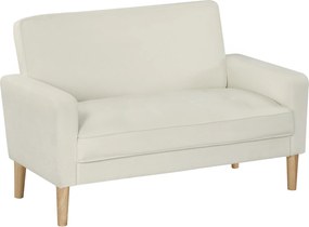 HOMCOM Sofa 2-osobowa, podwójna sofa z nogami z kauczukowego drewna, tapicerowana sofa do salonu, sypialni, kremowobiała